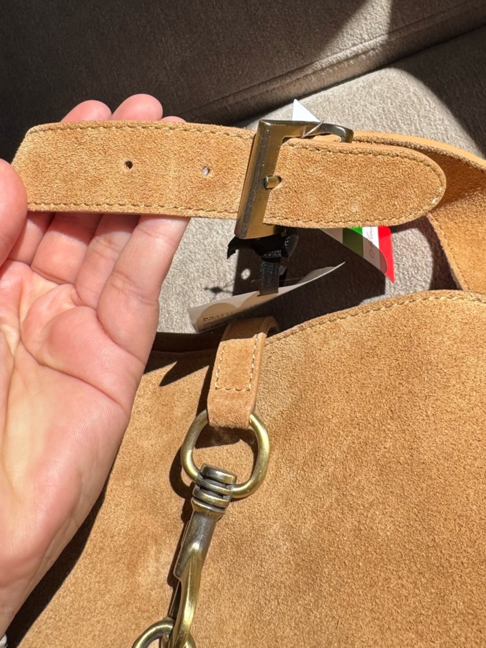 Marlon Firenze Suede Shoulder Bag NWT Made in Italy Tan - Picture 8 of 11